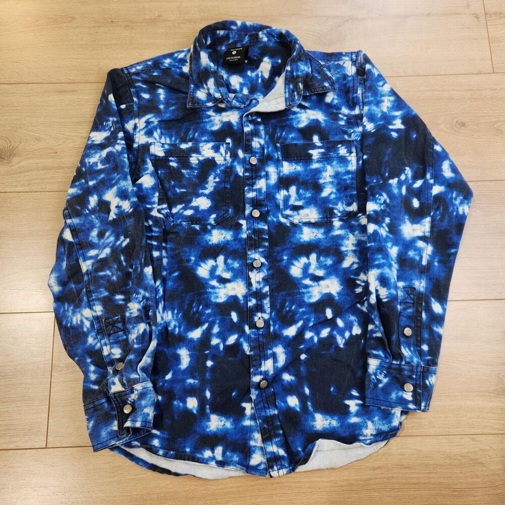 Teton Gravity Research Shirt Mens Small Blue Tie Dye Long Sleeve Button Casual